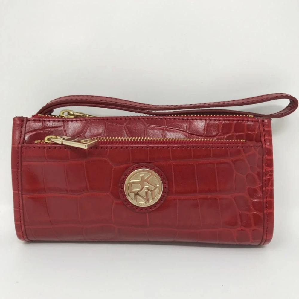 DKNY Red Croc effect Leather Wallet Wristlet – Gold Hardware